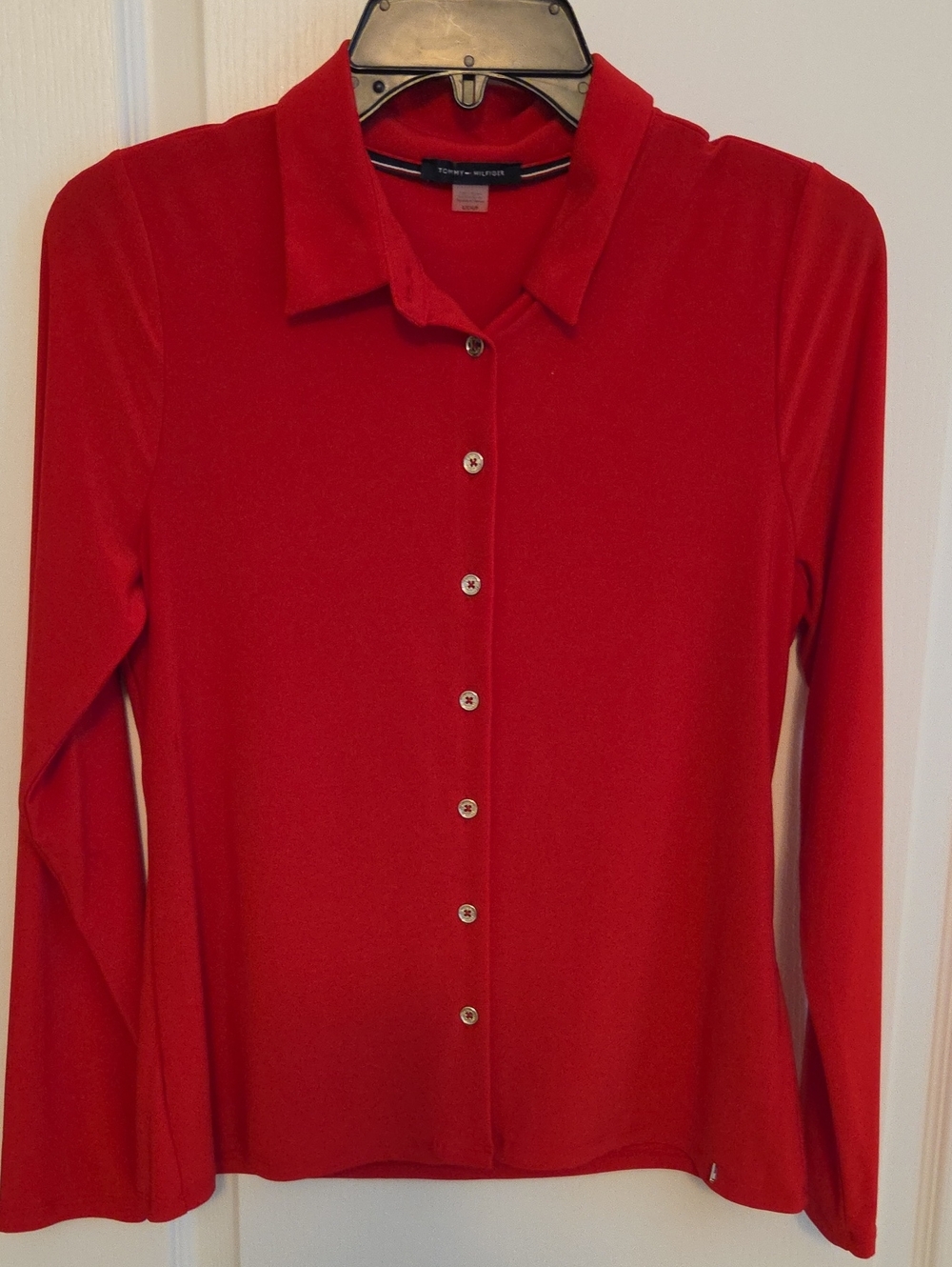 Tommy Hilfiger Women's Red Button-Front Collared Top